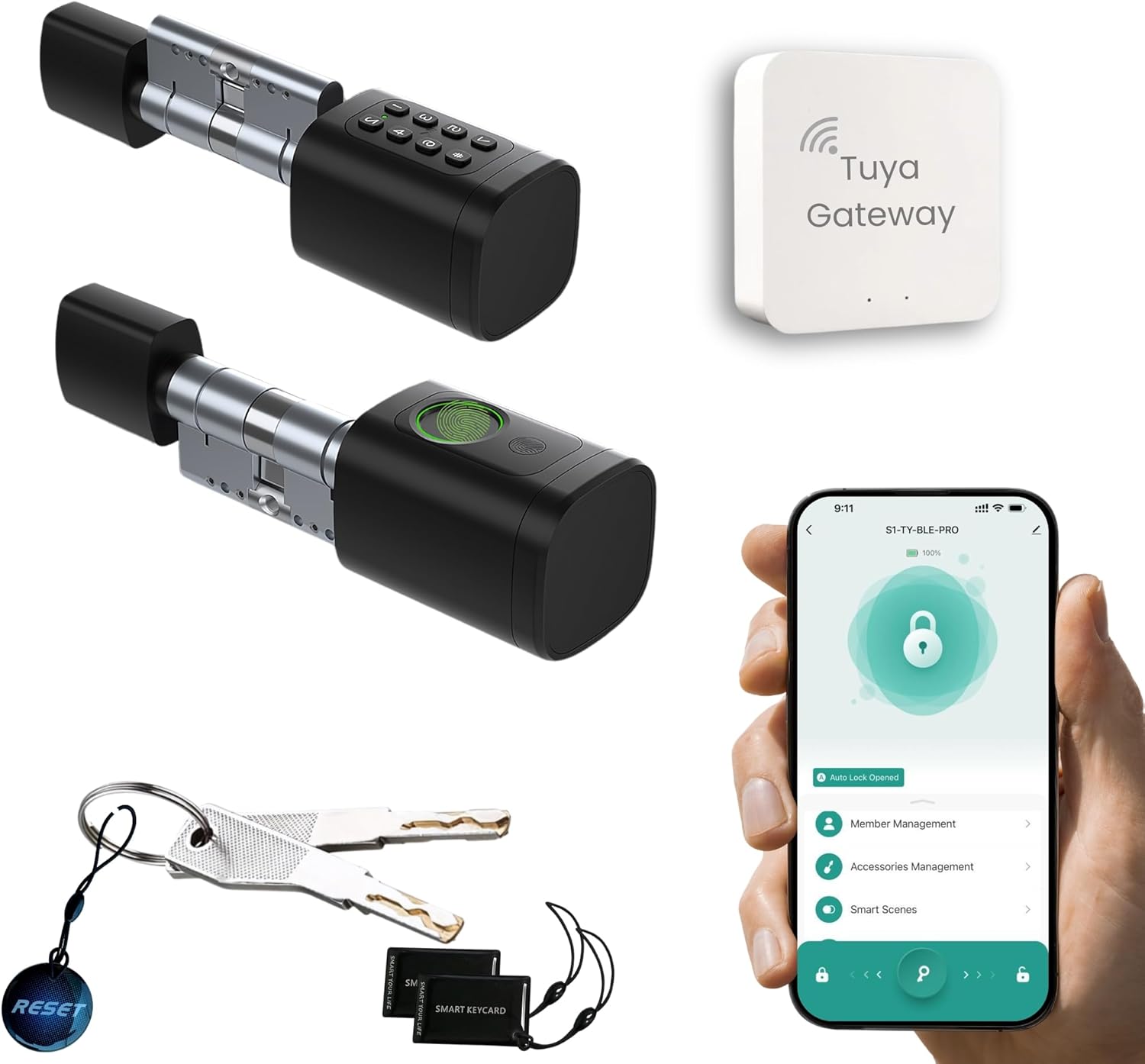 Altix CL1X TUYA Smart Door Lock Keyless | Fingerprint & Passcode | Bluetooth | Keycard & Key | DIY Install | Suitable for Home, Office | Highly Secure | Adjustable Length 60-90mm | Pearl Chrome NEW