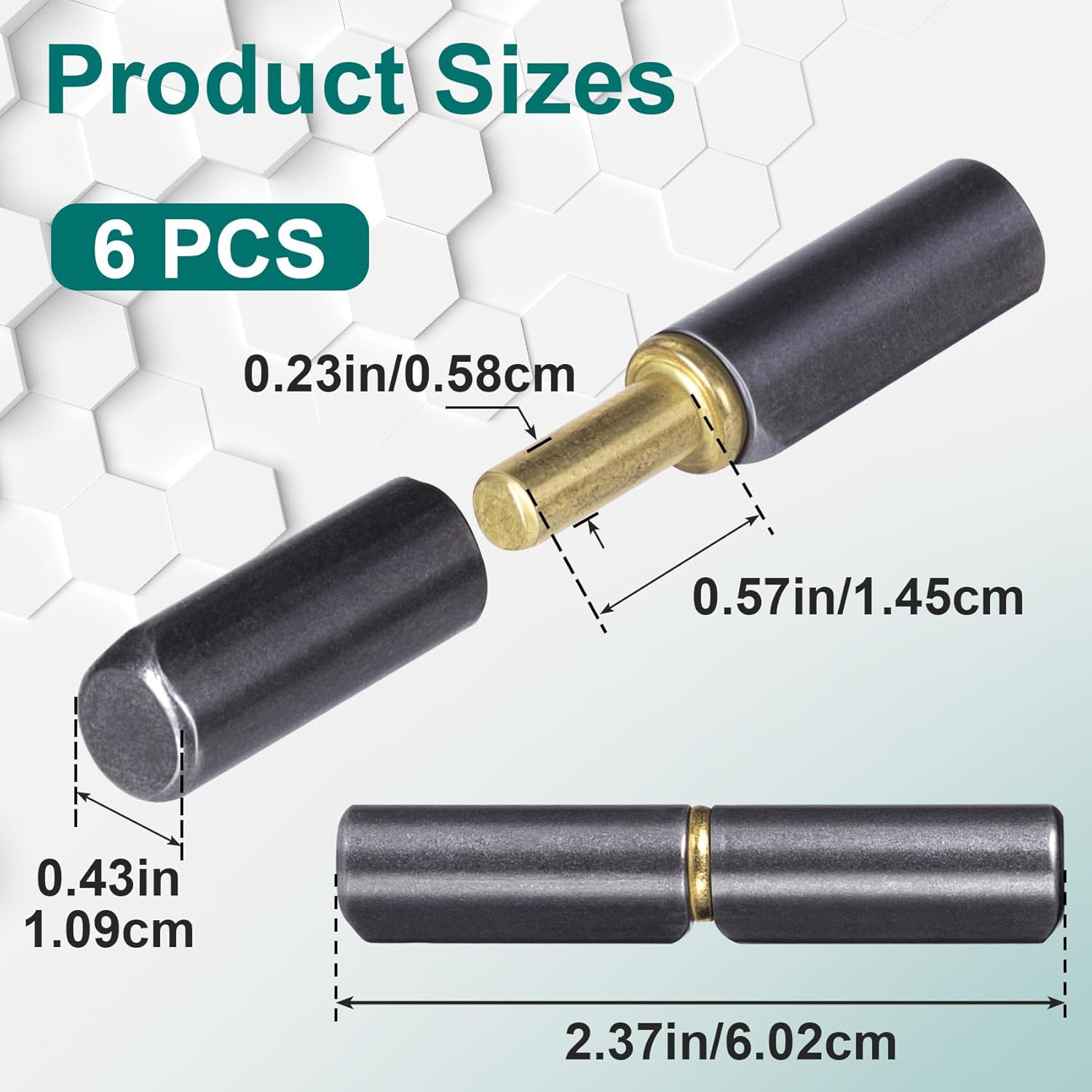 مفصلات برميلية ملحومة، مفصلات بوابة من الفولاذ الكربوني المتين، طول 2-1/2 بوصة وقطر 3/8 بوصة، مفصلة رصاصية دائرية قابلة للفصل لمنحدر المقطورة، باب متأرجح، بوابة قيادة، دبوس قطر خارجي 0.23 بوصة 