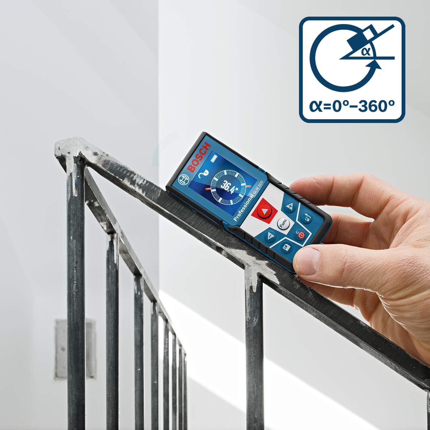 Bosch Professional Laser Measure Glm 50-27 C (Range: Up To 50M, Robust, Ip65, Data Transfer Via Bluetooth, 2X Aa Batteries, Hand Strap, Pouch)