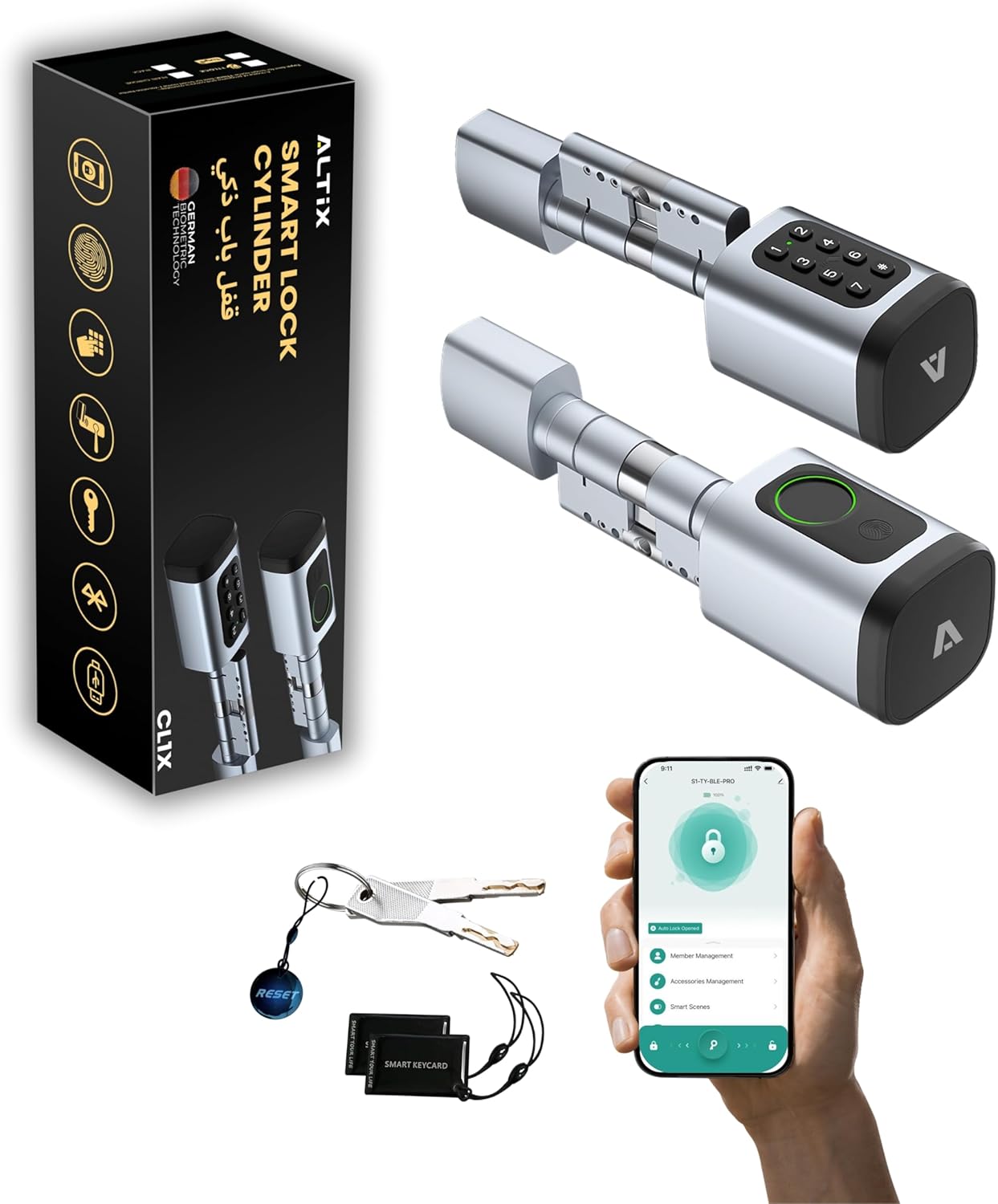 Altix CL1X TUYA Smart Door Lock Keyless | Fingerprint & Passcode | Bluetooth | Keycard & Key | DIY Install | Suitable for Home, Office | Highly Secure | Adjustable Length 60-90mm | Pearl Chrome NEW