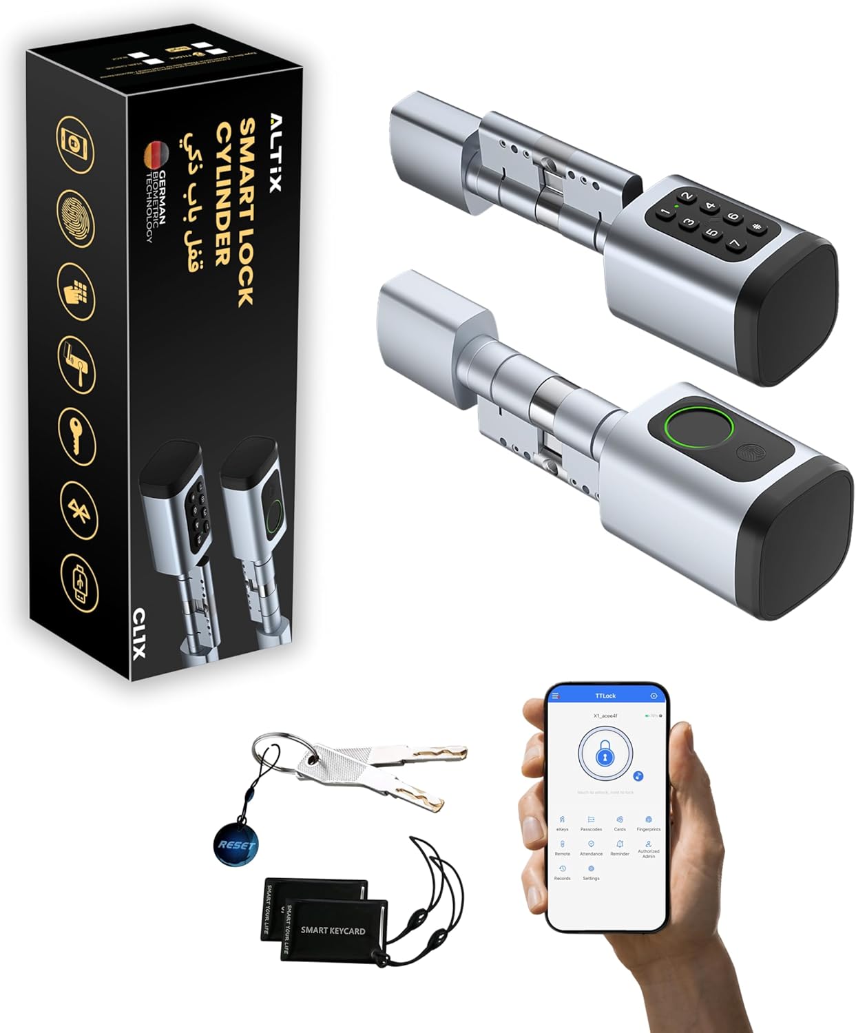 Altix CL1X TUYA Smart Door Lock Keyless | Fingerprint & Passcode | Bluetooth | Keycard & Key | DIY Install | Suitable for Home, Office | Highly Secure | Adjustable Length 60-90mm | Pearl Chrome NEW