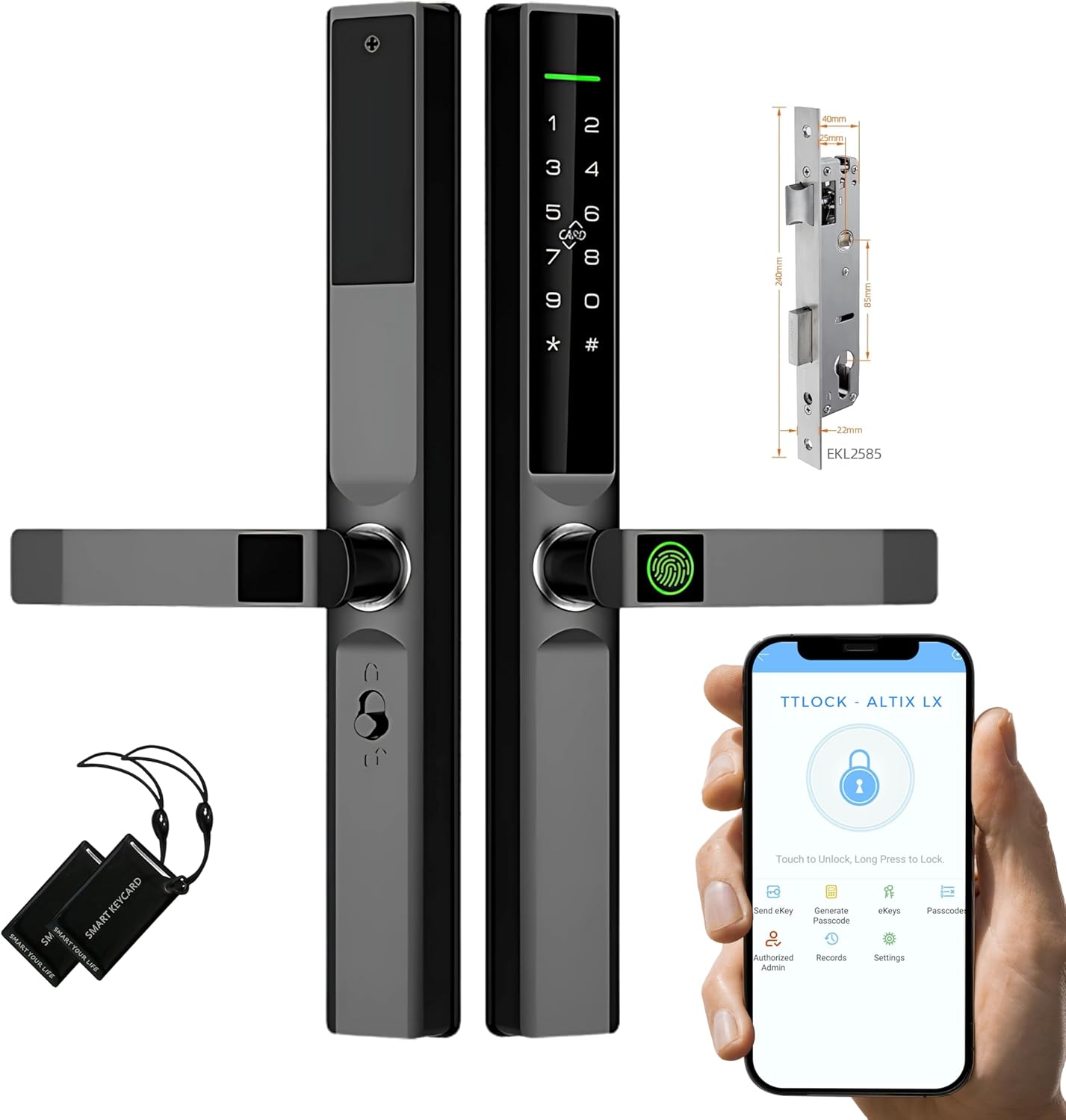 Altix A5FF Premium Smart Door Lock – Double-Sided Fingerprint, Keyless Entry, Slim Stainless Steel Design, IP65 Waterproof, TTLock App, Bluetooth, Keypad & IC Card Unlock