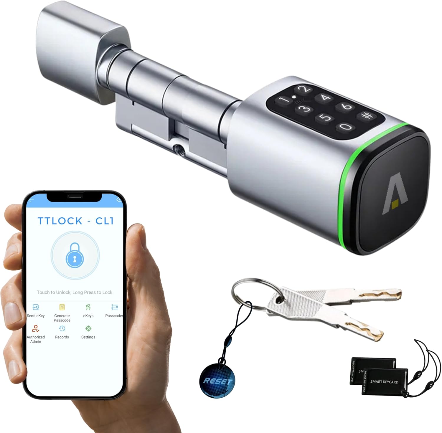 Altix CL1X TUYA Smart Door Lock Keyless | Fingerprint & Passcode | Bluetooth | Keycard & Key | DIY Install | Suitable for Home, Office | Highly Secure | Adjustable Length 60-90mm | Pearl Chrome NEW
