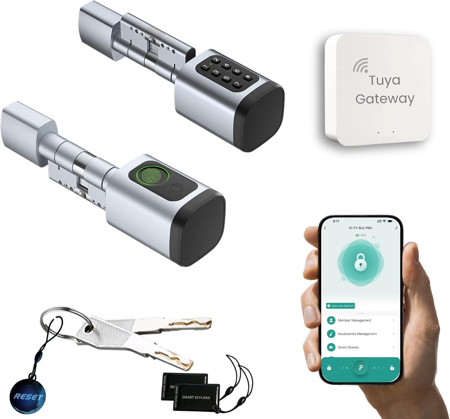 Altix CL1X TUYA Smart Door Lock Keyless | Fingerprint & Passcode | Bluetooth | Keycard & Key | DIY Install | Suitable for Home, Office | Highly Secure | Adjustable Length 60-90mm | Pearl Chrome NEW