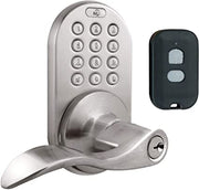 MiLocks XKL Digital Lever Handle Door Lock with Keyless Entry via Remote RF Control and Keypad Code for Interior Doors (Satin Nickel)