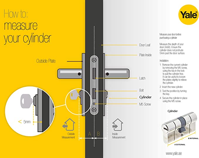 Yale 500 series Double Euro Cylinder 70mm 10-0502-3535-00-22 Satin Nickle