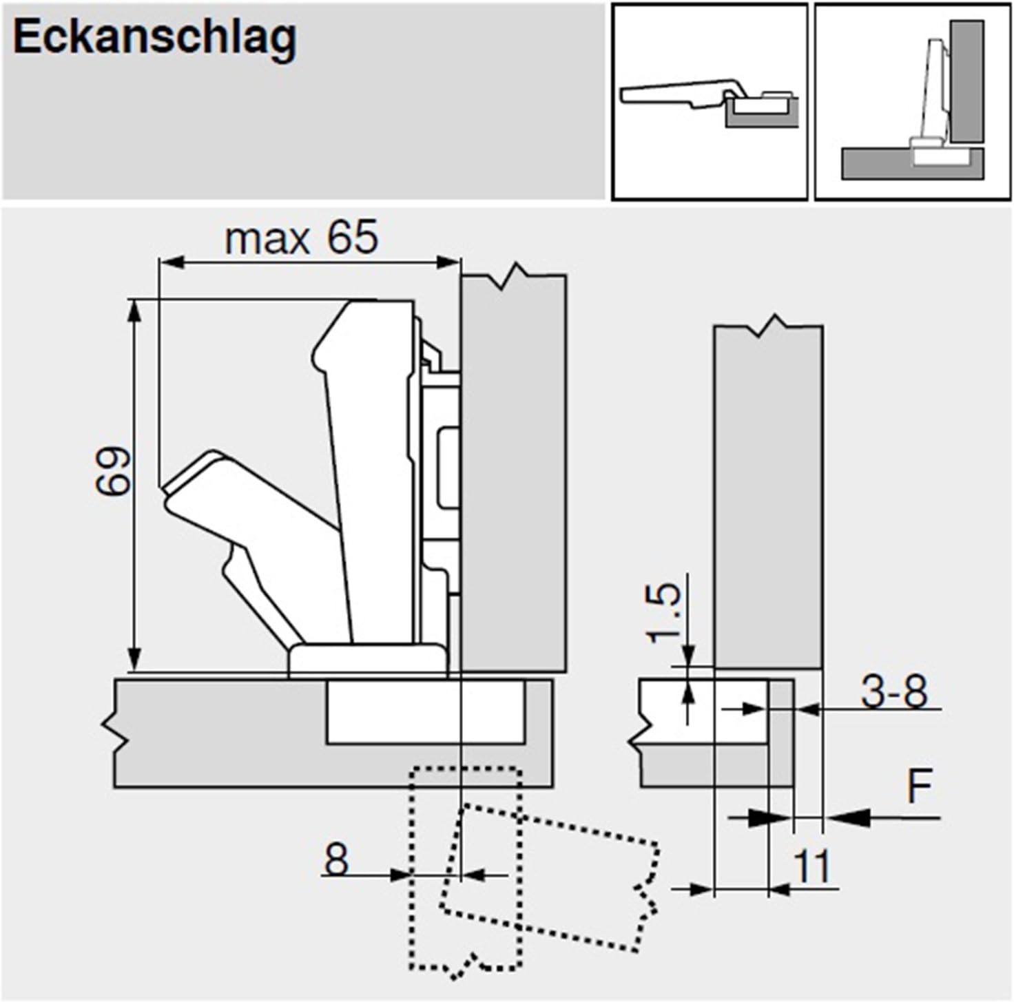 Blum clip top Blumotion furniture hinge integrated 107 degree set square., 105031163