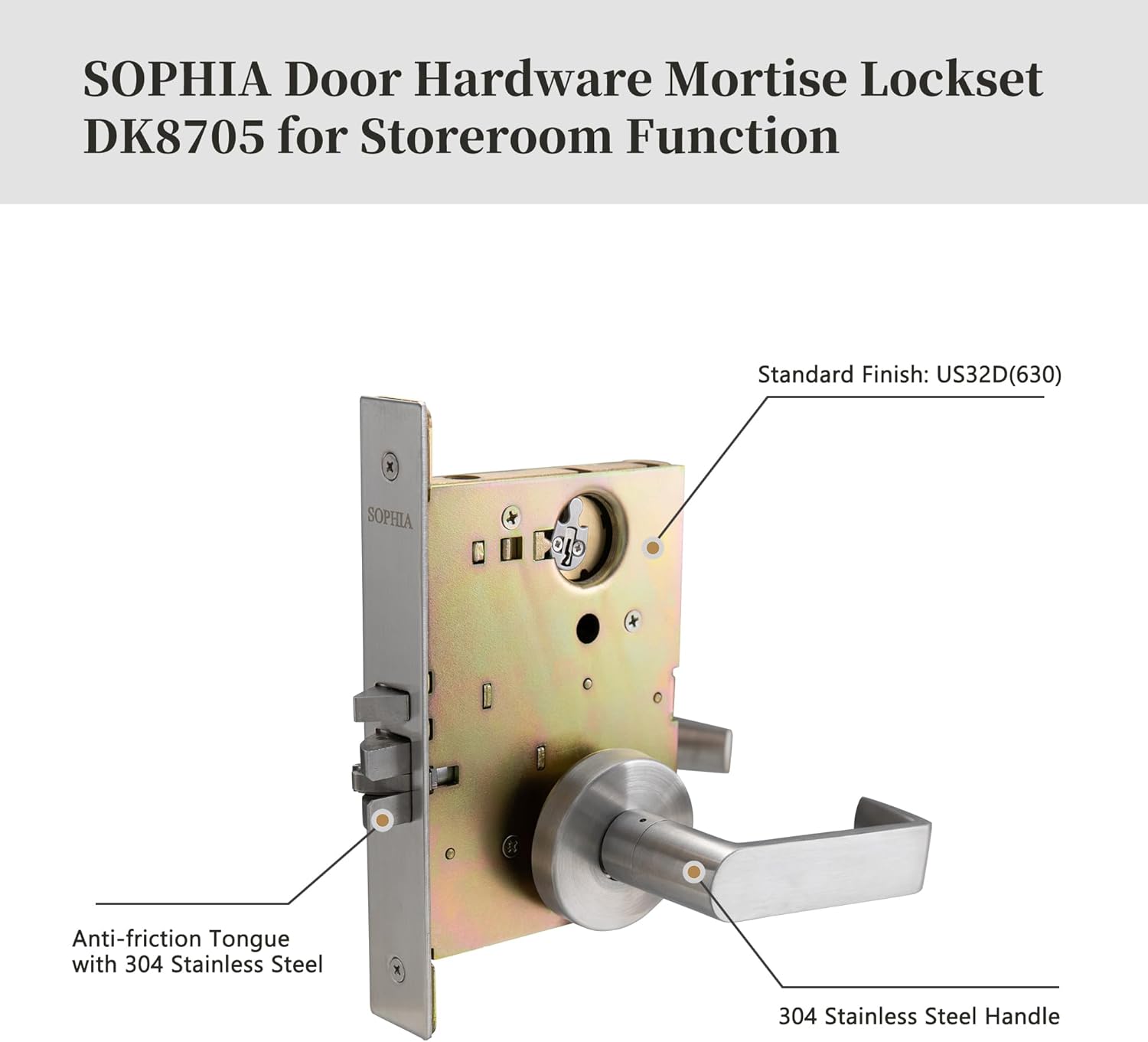 Commercial Heavy Duty Mortise Lockset Door Lever Lock Non-Handed Grade 1 Door Handle - Rose Only Keyed Lever Lockset, ADA, US32D Satin Chrome Finish for Classroom Door