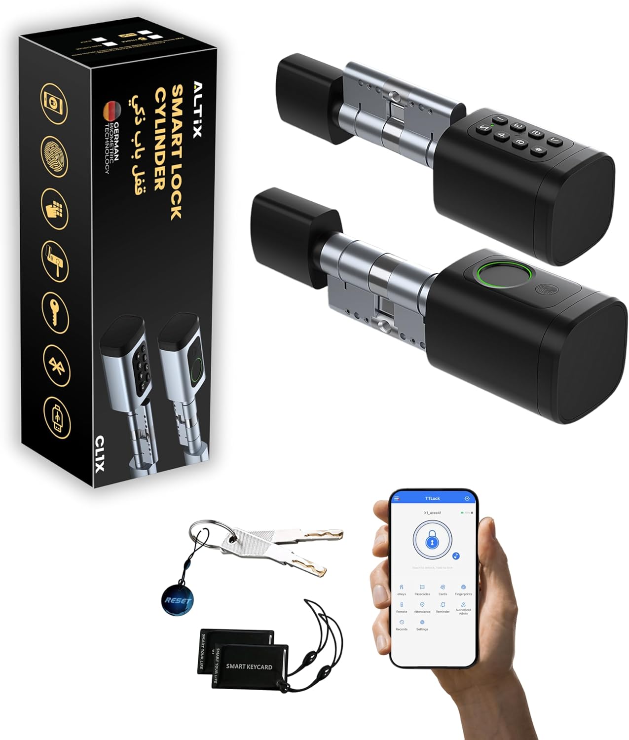 Altix CL1X TUYA Smart Door Lock Keyless | Fingerprint & Passcode | Bluetooth | Keycard & Key | DIY Install | Suitable for Home, Office | Highly Secure | Adjustable Length 60-90mm | Pearl Chrome NEW