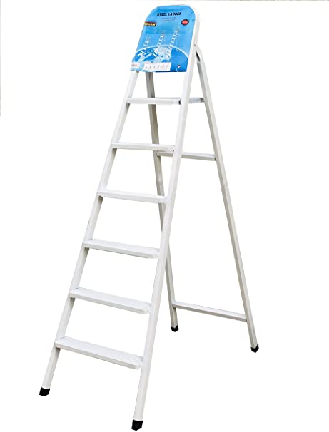 6 Steps Steel Ladder - White