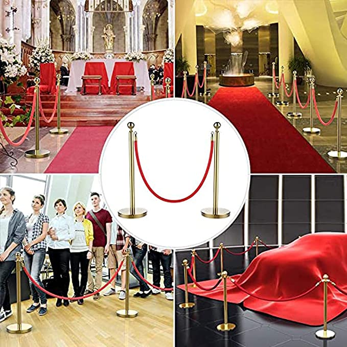 Posts Queue Pole Rope Barriers Stanchion Set 5Ft Red Velvet Ropes