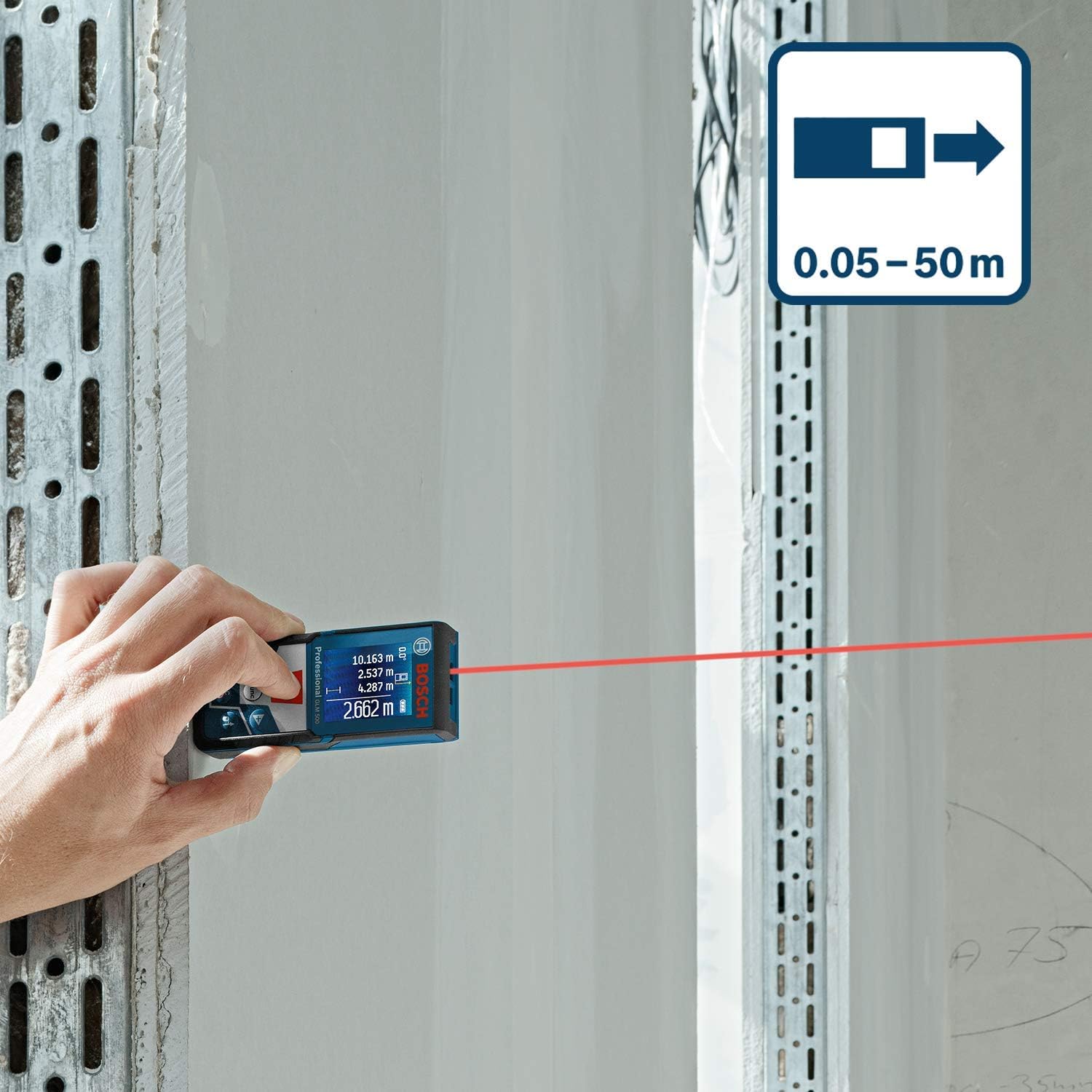 Bosch Professional Laser Measure Glm 50-27 C (Range: Up To 50M, Robust, Ip65, Data Transfer Via Bluetooth, 2X Aa Batteries, Hand Strap, Pouch)