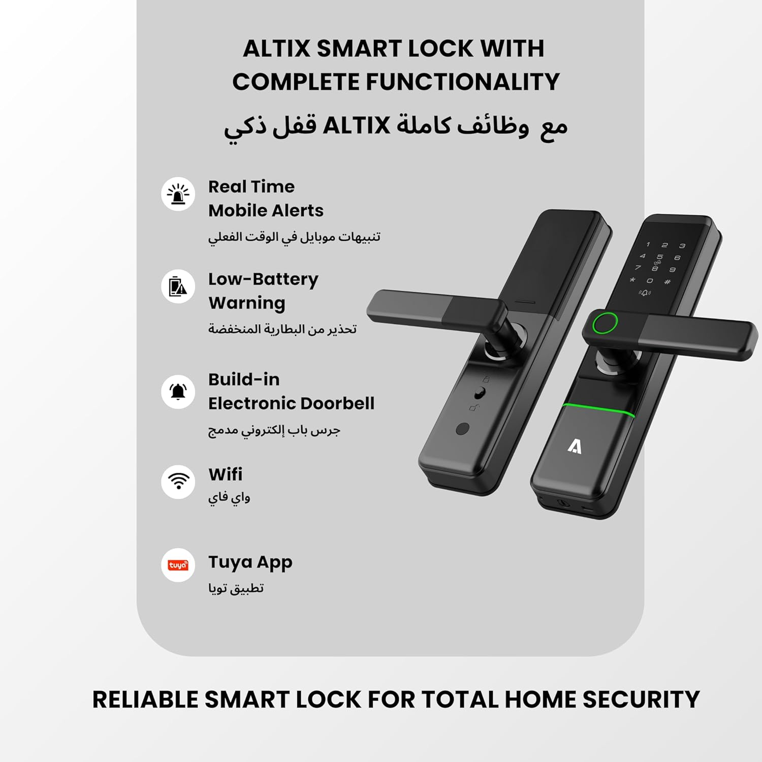 Altix R5 Wi-Fi Smart Door Lock with Tuya App – 5-in-1 Keyless Entry Fingerprint, Passcode, RFID, App & Mechanical Key Access Modern Slim Design for Home, Office & Apartments (SILVER, NEW-TUYA-APP)