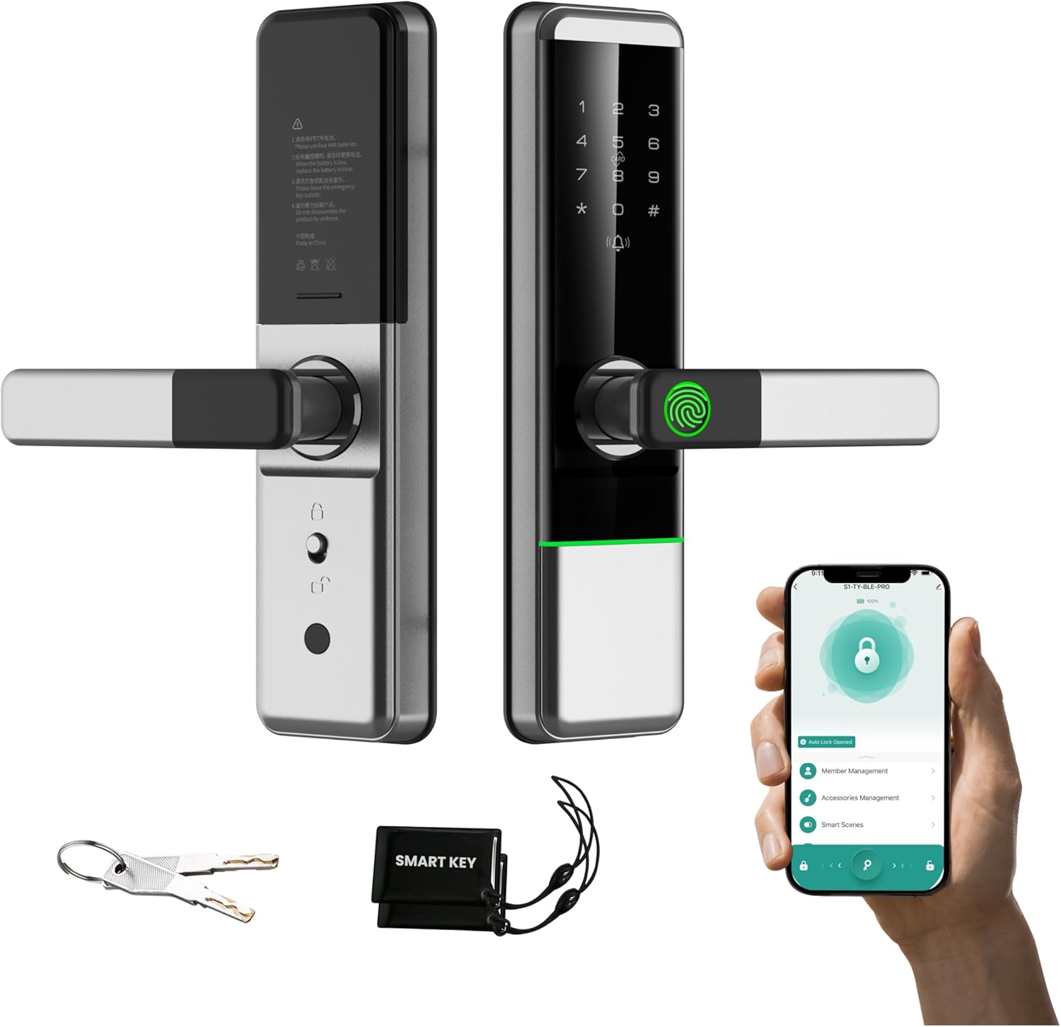 Altix R5 Wi-Fi Smart Door Lock with Tuya App – 5-in-1 Keyless Entry Fingerprint, Passcode, RFID, App & Mechanical Key Access Modern Slim Design for Home, Office & Apartments (SILVER, NEW-TUYA-APP)