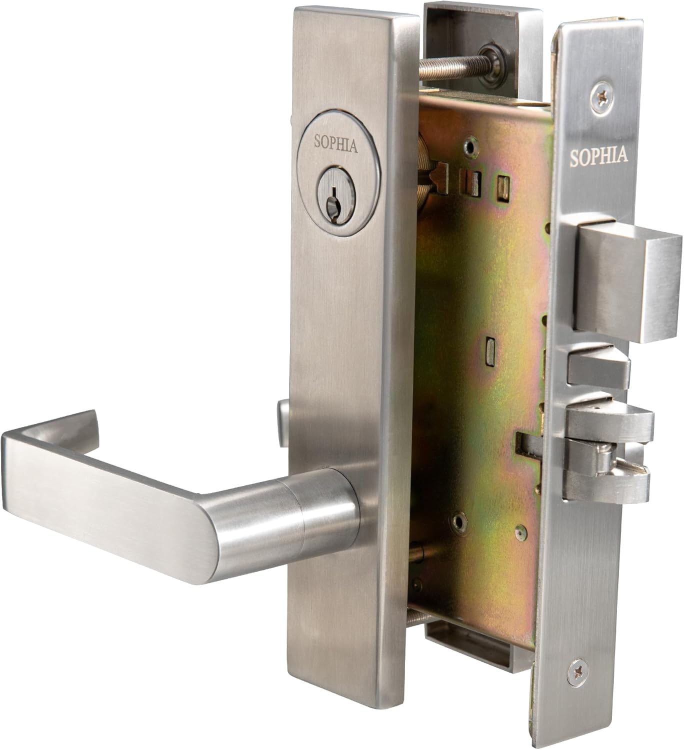 Commercial Heavy Duty Mortise Lockset Door Lever Lock Non-Handed Grade 1 Door Handle - Rose Only Keyed Lever Lockset, ADA, US32D Satin Chrome Finish for Classroom Door