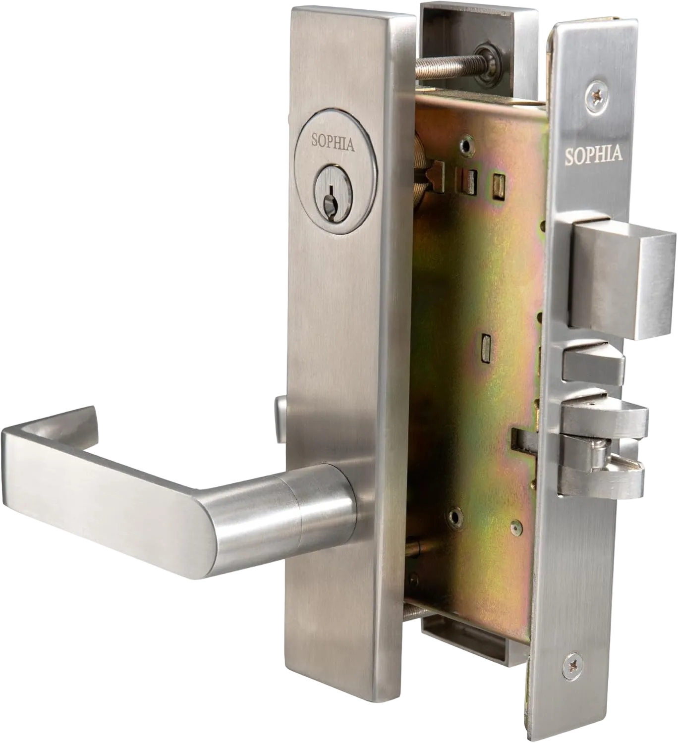 Commercial Heavy Duty Mortise Lockset Door Lever Lock Non-Handed Grade 1 Door Handle - Rose Only Keyed Lever Lockset, ADA, US32D Satin Chrome Finish for Classroom Door