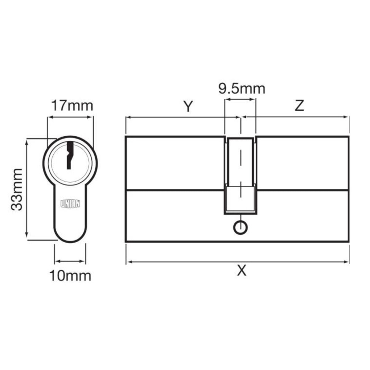 Union Cylinder 2x18 70mm Satin Nickle