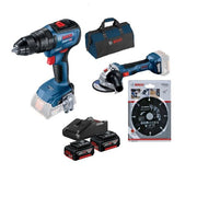 Bosch Cordless Carpentary Kit GSB18v-50 + Gws180 Grinder + Multi Wheel + 2x4Ah Battery + Charger + Tool Bag