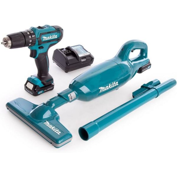 Makita Combi Drill & Vacuum Cleaner Kit 12V Max + 2 x 2Ah Battery + Charger + Bits CLX214SAX1-KIT