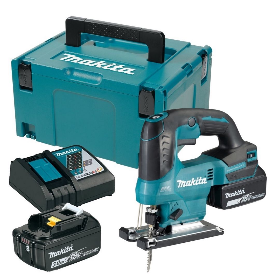 Makita Bruslss Jig Saw 2x 3Ah Battery & Charger + 2 A-86898 Blades ( DJV184RFJ )