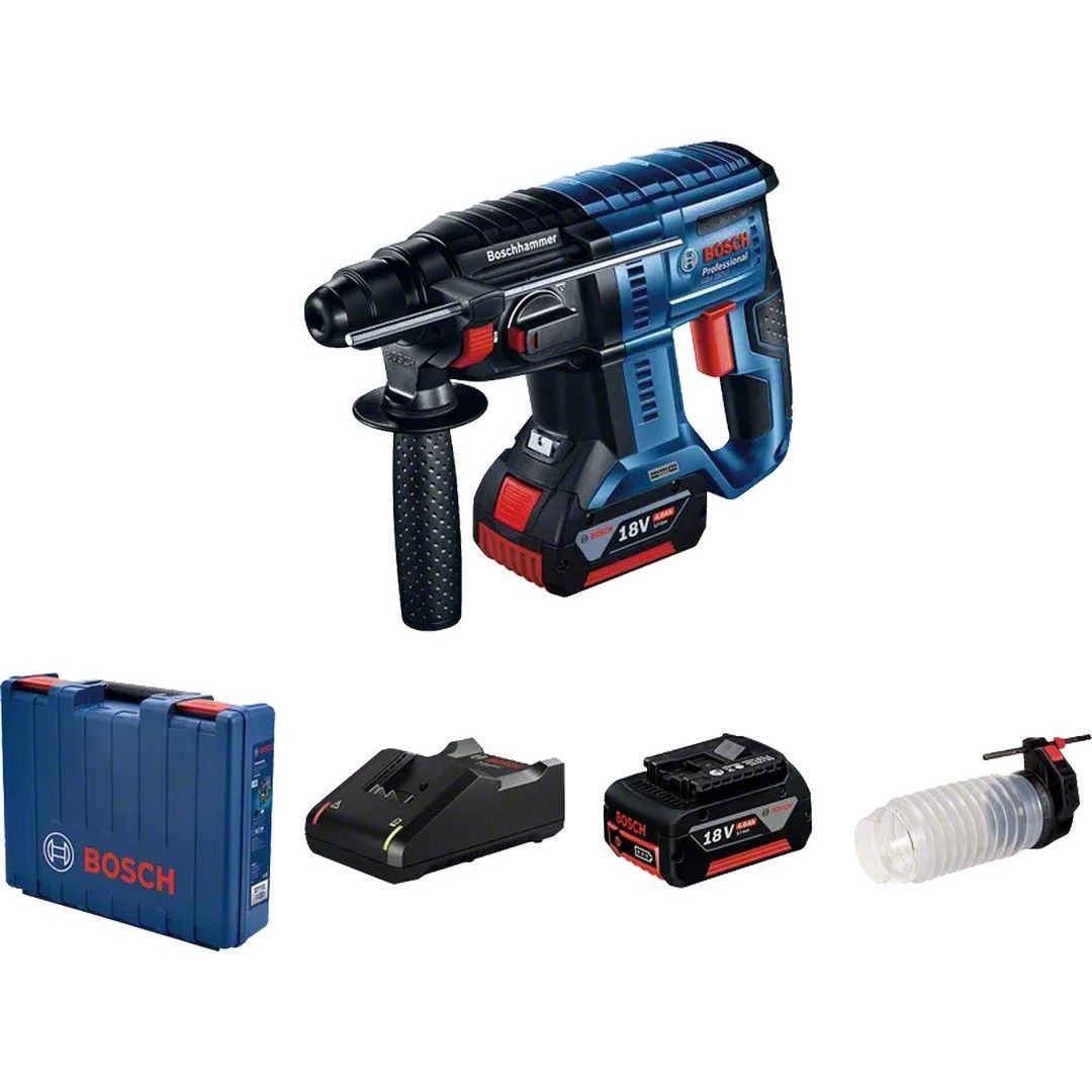 Bosch Cordless Rotary Hammer GBH 180 LI EC 2X4AH Battery + SDS PlusHammer 11pcs set 06119111L2 + 2608578765