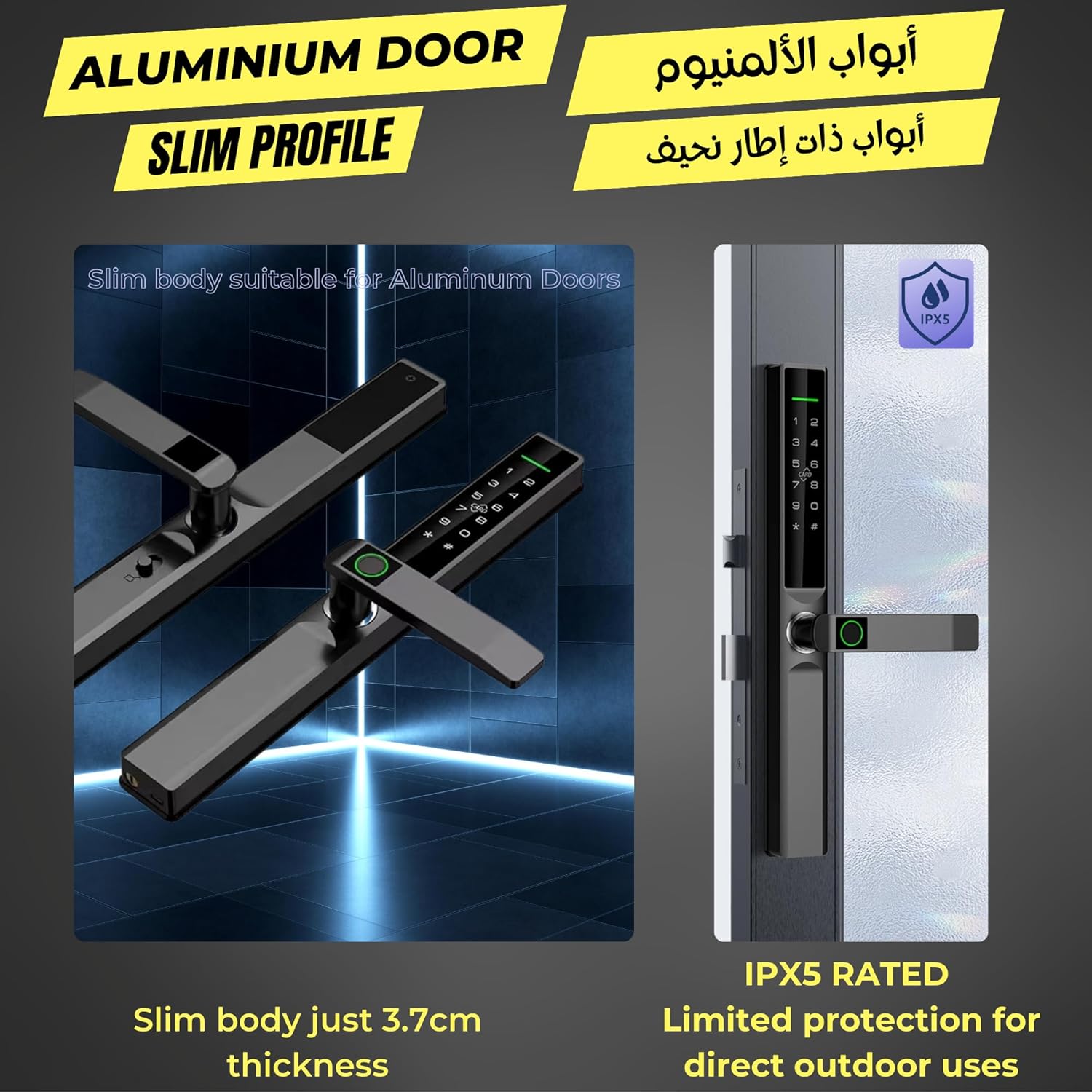 Altix A5FF Premium Smart Door Lock – Double-Sided Fingerprint, Keyless Entry, Slim Stainless Steel Design, IP65 Waterproof, TTLock App, Bluetooth, Keypad & IC Card Unlock