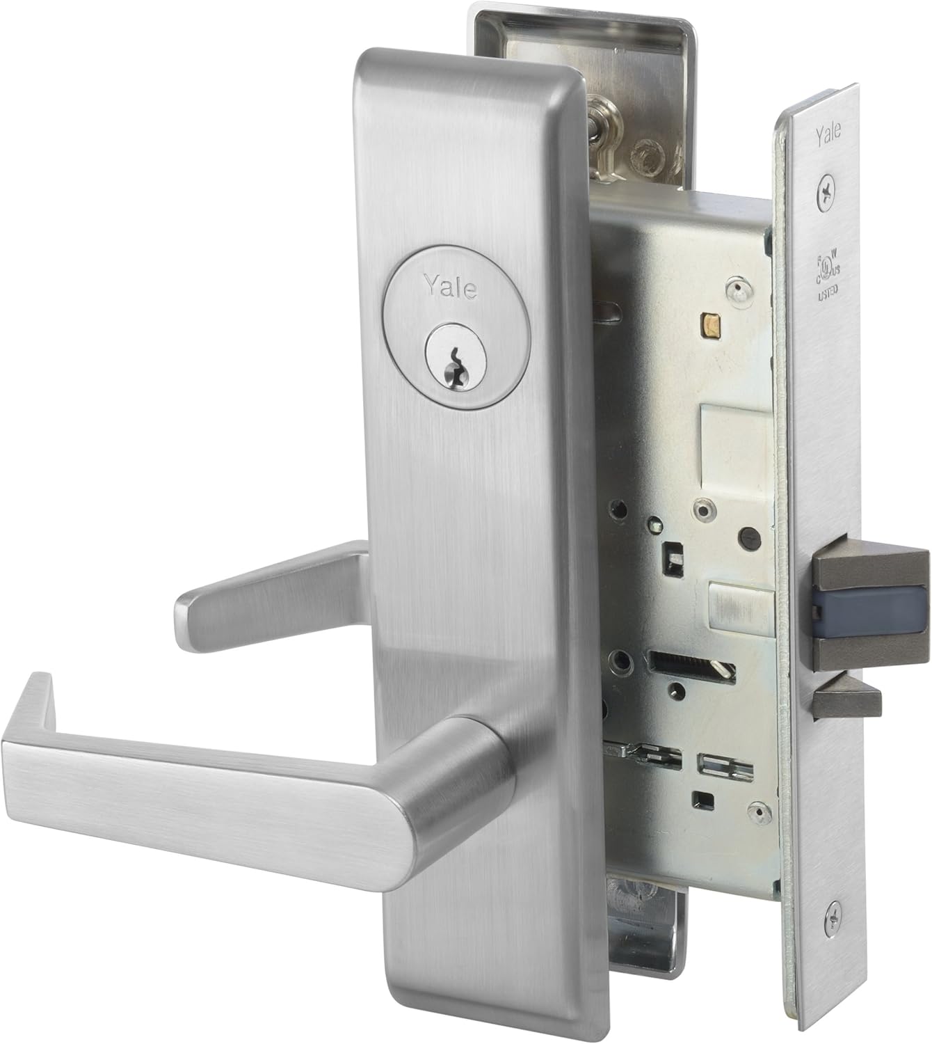Yale 8808FL RH AUCN 626 L/CYL 8800 Mortise Lockset, Grade 1, Escutcheon Plate, Classroom, RH Field Reversible, Cylinder Not Included, 626 Satin Chrome Finish