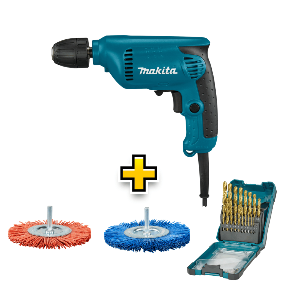 Makita Electric Drill 10MM 450W + Nylon Brush Wheel and Bit Set