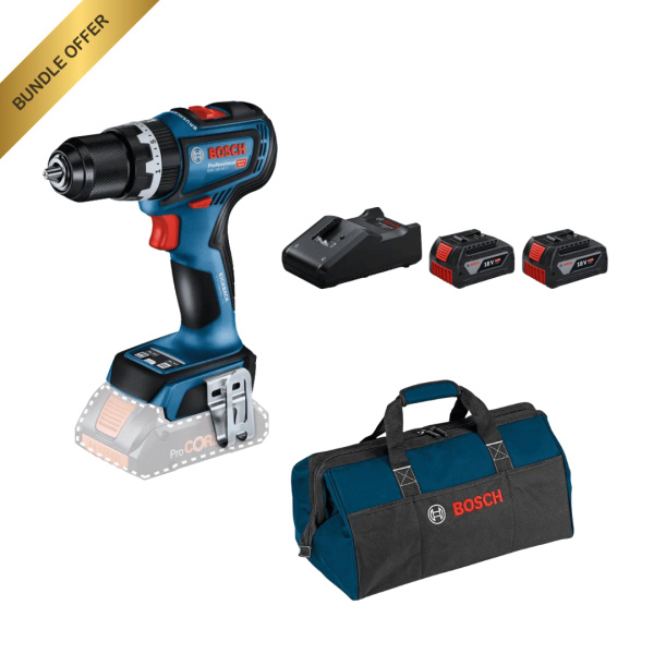 Bosch Kickback Control Impact Drill GSB 18V-90C + Bundle Pack 2 Battery & Charger 4.0Ah 18V GAL 18V-40 + Tool Bag Combo
