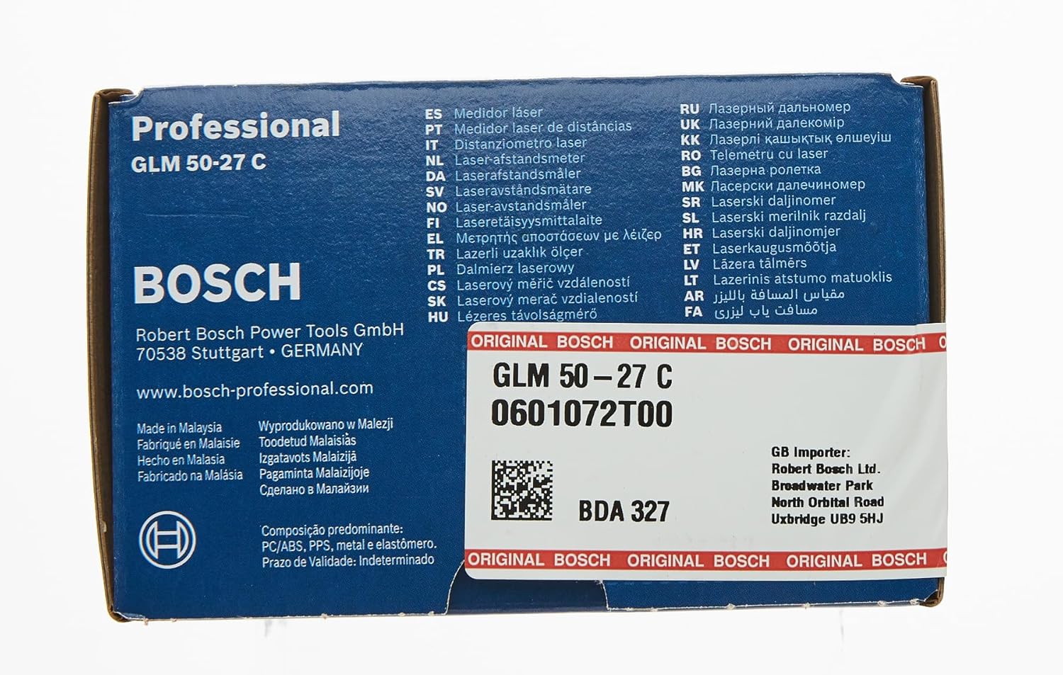 Bosch Professional Laser Measure Glm 50-27 C (Range: Up To 50M, Robust, Ip65, Data Transfer Via Bluetooth, 2X Aa Batteries, Hand Strap, Pouch)