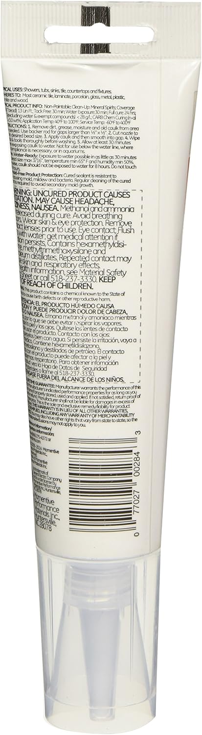 GE Momentive Performance Materials 284 2.8-Ounce Silicone II Premium Waterproof Kitchen and Bath Squeeze Tube, Clear