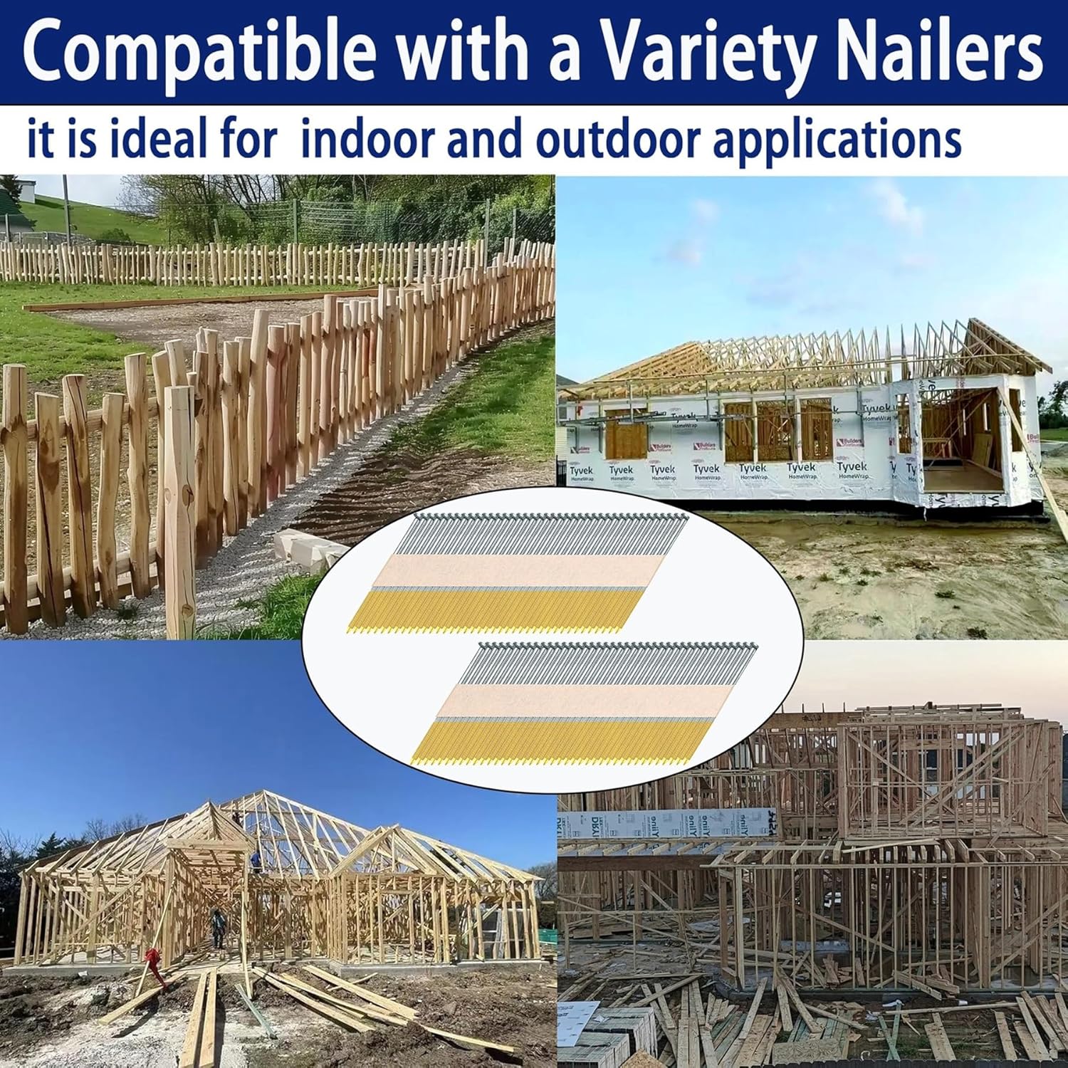 HW HAMWOO 34°Framing Nails,D Head Nail Pack,960-Pack (2"- 240Pcs,2-1/2"- 240Pcs,3"- 240Pcs, 3-1/2"- 240Pcs),Hot Dipped Galvanized Paper Tape Strip Nails,Ring Shank,for 30 to 34 Degree Framing Nailer