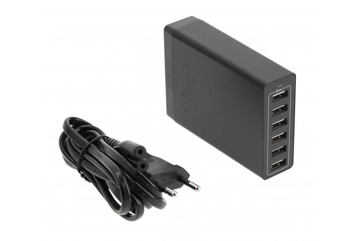 Cargador USB de 6 puertos, 5 V, 6*2,5 A, 10*7*2,5 cm, cable de 1,6 m