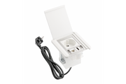 Furniture socket with Flip shutter, 1x French socket, 2xUSB A RJ45, cable 1.5m, white