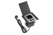 Furniture socket with Flip shutter, 1x French socket, 2xUSB A 1xRJ45, cable 1.5m, black