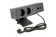 Furniture socket BAR, 2x schuko socket, 1xUSB A, 1xUSB C. 1xRJ45, 1xHDMI,, cable 1.5m, black