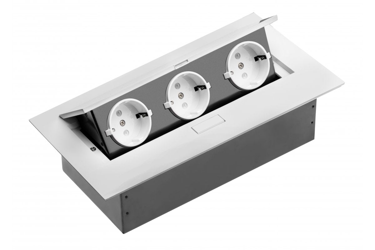 Desktop extension cable, 3x schuko socket, without cable, white