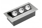 Desktop extension cable 3x schuko socket, without cable, aluminum