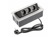 Toma para muebles SOFT, 3 tomas Schuko, cable de alimentación con enchufe, aluminio