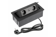 Furniture socket SOFT 2x Schuko socket, USB A+C, power cable with plug, black