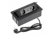 Furniture socket SOFT 2x socket with grounding, USB A+C, power cable with plug, black