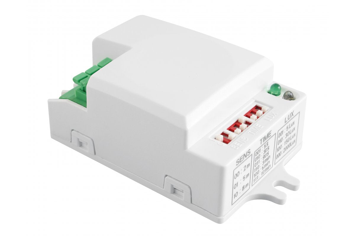 Microwave motion sensor SRC812 MINI, max 500W, AC220-240V, 50/60Hz, angle 360°, range 2-8m ± 1,5- 3,5m, IP20, working with LED, surface mounted, white housing
