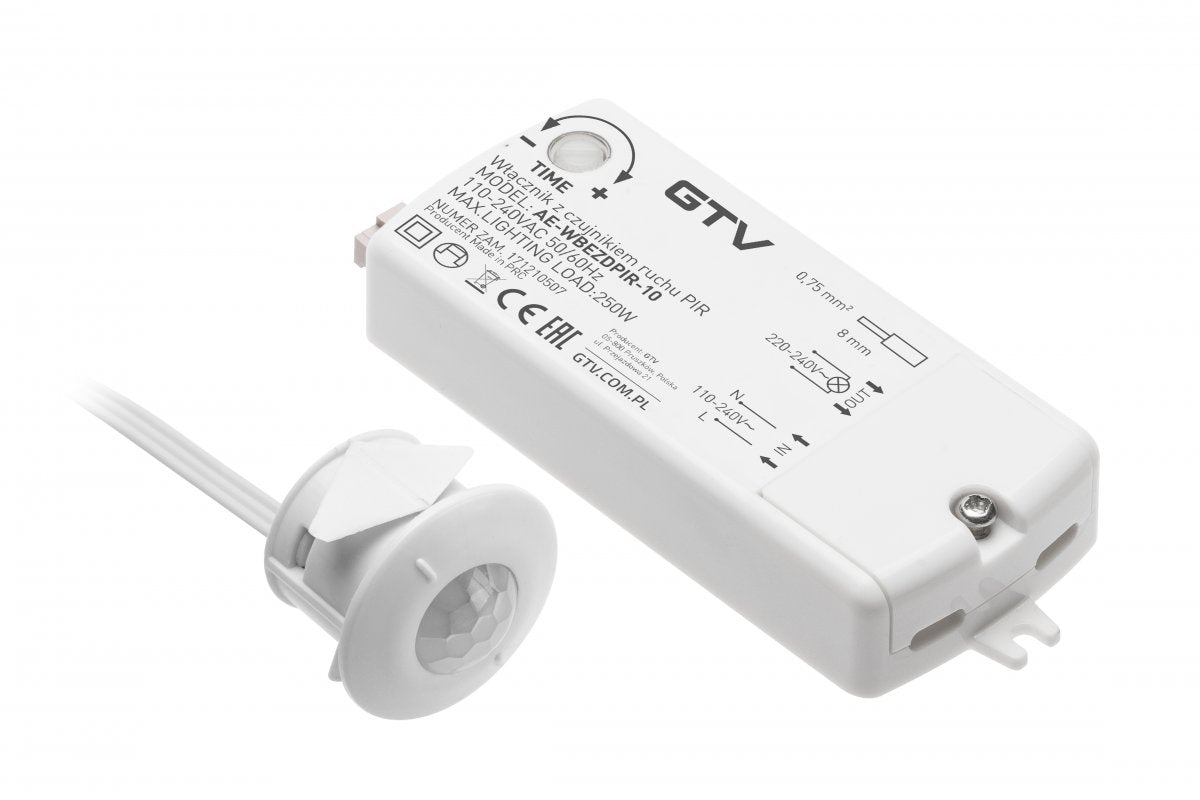 Switch without contact PIR 230V, max.250W, cable 2m, white