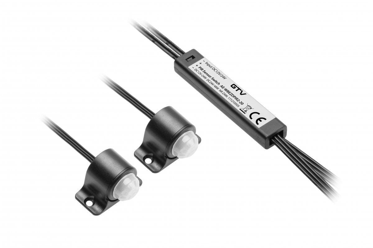 PIR non-contact switch, 2 sensors, 2m cables, black