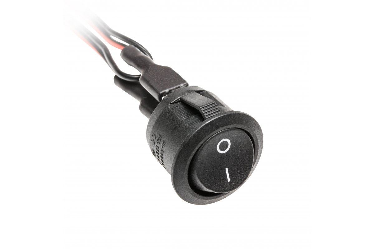 Rocker switch black 12V 3A with 0.1m wires and mini amp connectors male and female