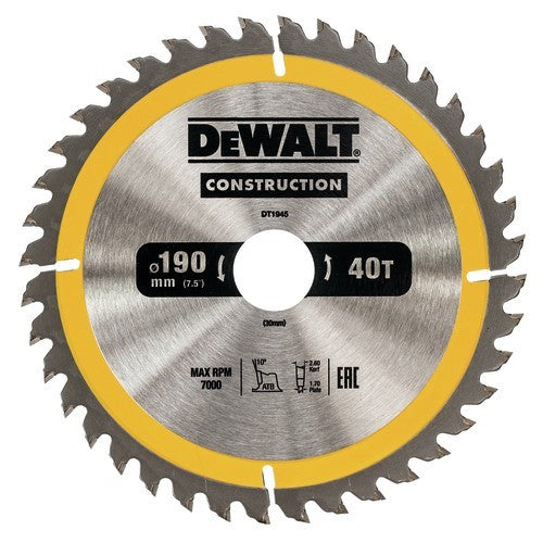 DEWALT DT1940-QZ Construction Circular Saw Blade 30tx16x184mm