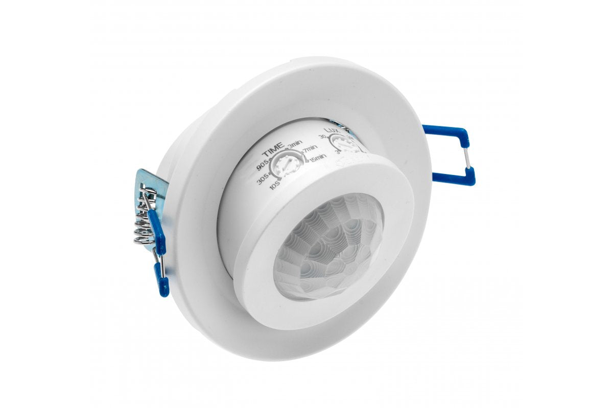 Motion detector CR-15, max. 800W, AC220-240V, 50/60Hz, angle 360°, range 8m ± 2,2-4m, IP20,  working with LED, recessed, white housing