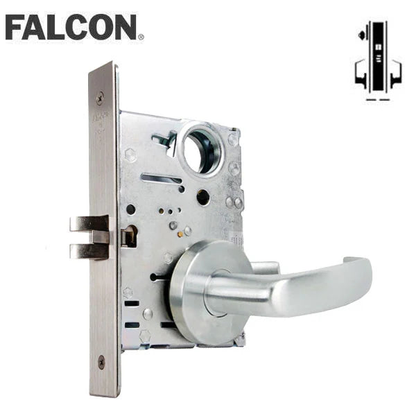 Falcon - MA521B - Cylinder Mortise Latch Bolt - Entrance - Right Handed - SFIC - Dane Lever - GALA Rose Trim - Satin Chrome - Fire Rated - Grade 1