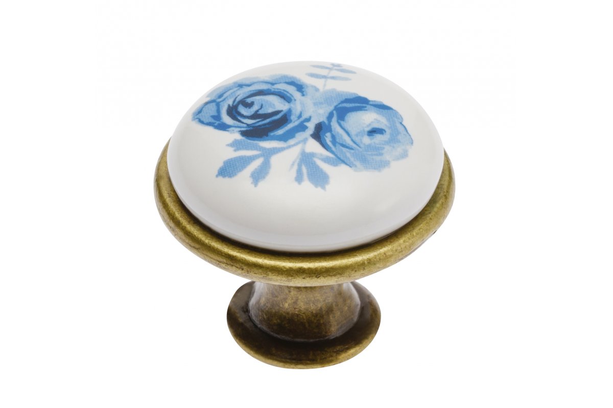 Porcelain knob 728-J4 antique brass A-Blue Rose