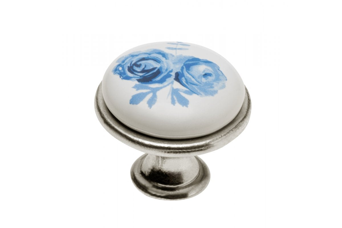 Porcelain knob 0728-J4 A-Blue Rose antyque silver
